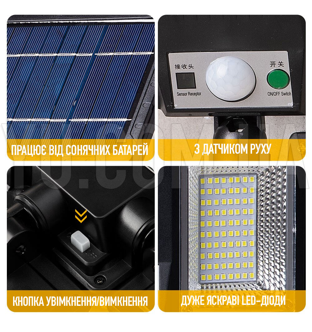 Ліхтар світлодіодний на сонячній батареї Bailong Solar день-ніч BL-JLP-2180 з широким кутом освітлення